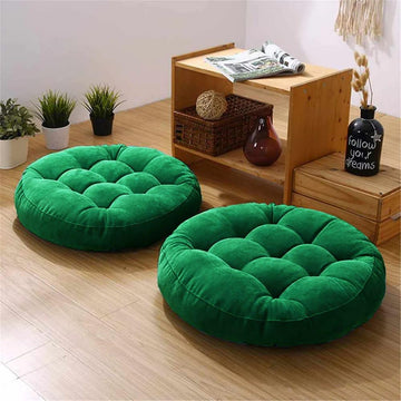 Pair of Round Floor Cushions Ball Fabric Filled - Green