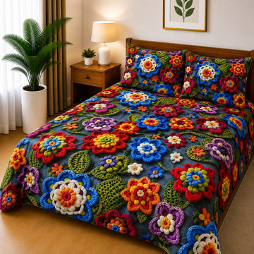 3D Printed Bedsheet with 2 Pillow Covers - (D-015)