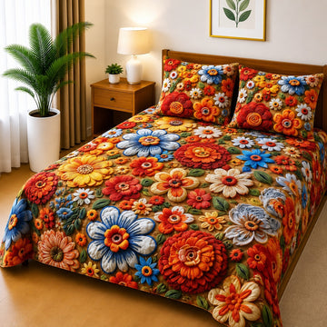 3D Printed Bedsheet with 2 Pillow Covers - (D-014)