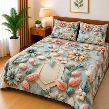 3D Printed Bedsheet with 2 Pillow Covers - (D-017)