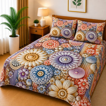 3D Printed Bedsheet with 2 Pillow Covers - (D-012)