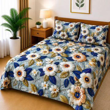 3D Printed Bedsheet with 2 Pillow Covers - (D-019)