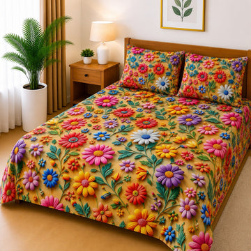 3D Printed Bedsheet with 2 Pillow Covers - (D-021)