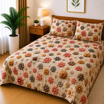 3D Printed Bedsheet with 2 Pillow Covers - (D-022)