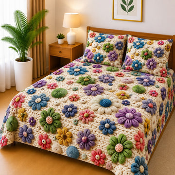3D Printed Bedsheet with 2 Pillow Covers - (D-004)