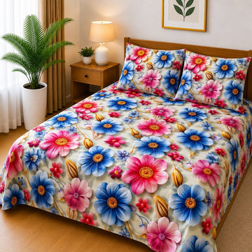 3D Printed Bedsheet with 2 Pillow Covers - (D-005)