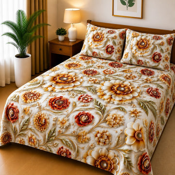 3D Printed Bedsheet with 2 Pillow Covers - (D-006)