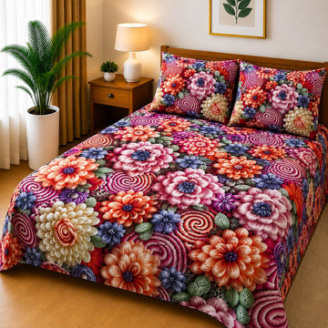 3D Printed Bedsheet with 2 Pillow Covers - (D-008)