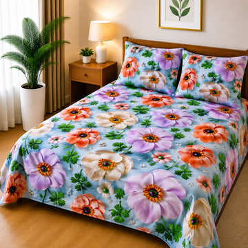 3D Printed Bedsheet with 2 Pillow Covers - (D-009)