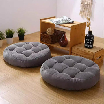 Pair of Round Floor Cushions Ball Fabric Filled - Grey